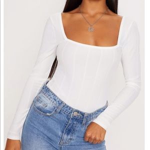 Cream Bandage Long Sleeve Bodysuit